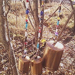 Beaded Wind Chime 3 Rustic Farmhouse Cow Bells Handmade One of A Kind New
